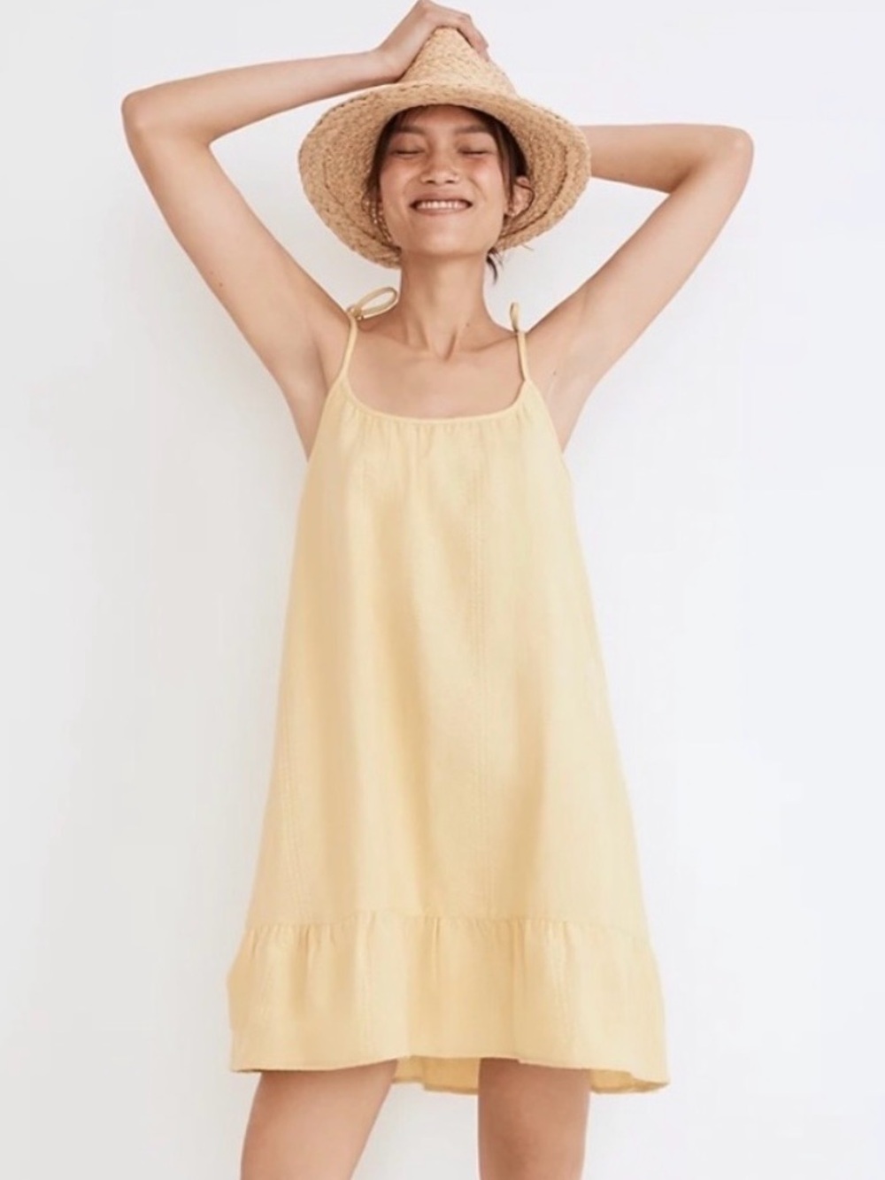 Madewell Lightestspun Tie-Strap Ruffle-Hem Cover-Up Dress Yellow Size Small
